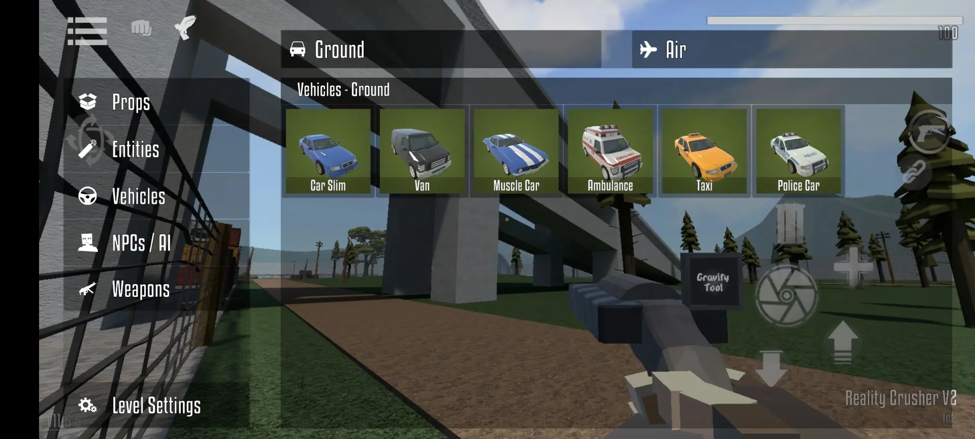 منوی انتخاب انواع خودروهای زمینی در بازی موبایل GoreBox