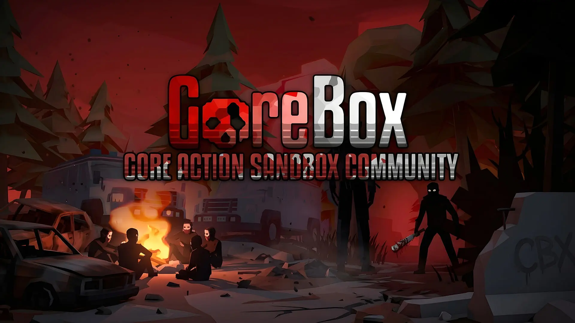 لوگوی بازی GoreBox (GoreBox) در محیط جنگلی و تاریک