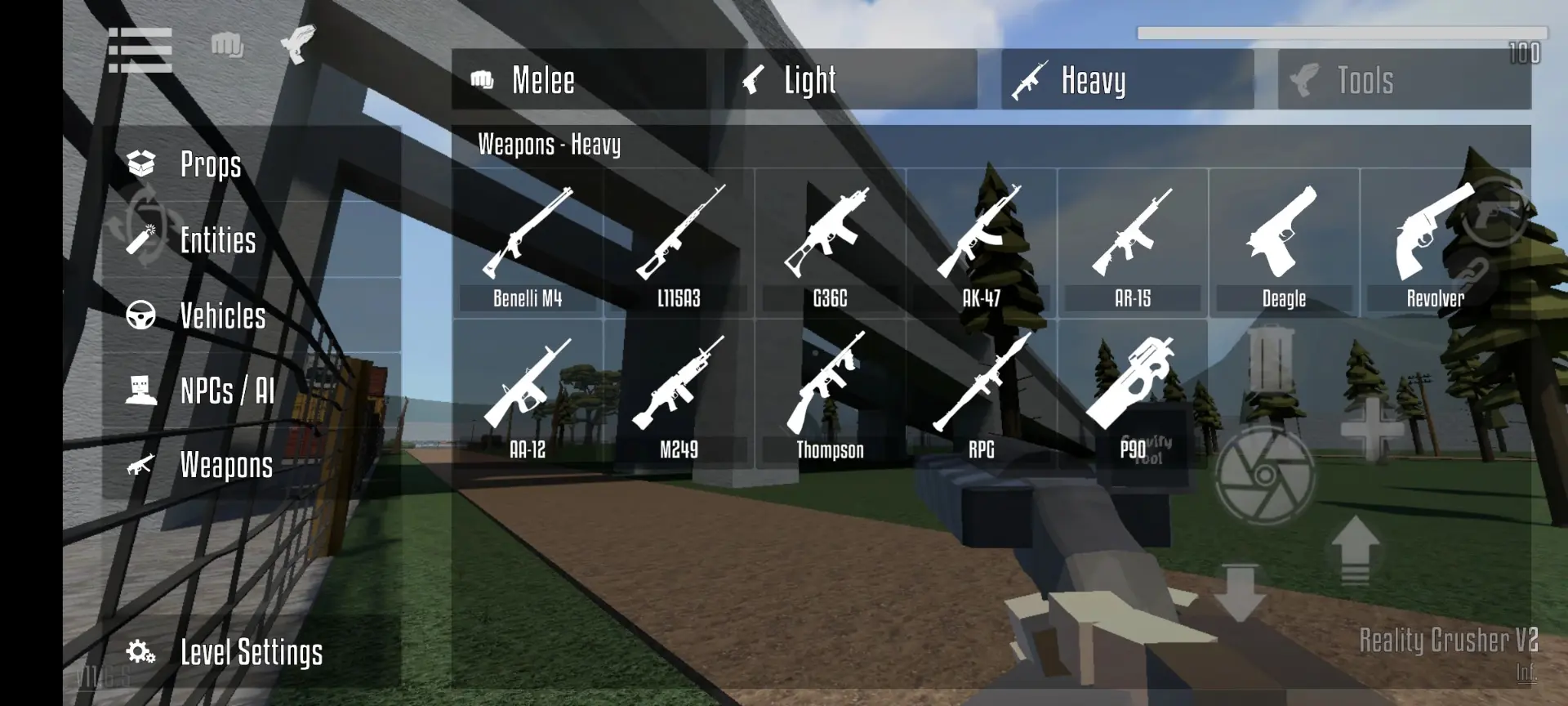 فهرست انواع سلاح‌های سنگین در منوی انتخاب تجهیزات بازی موبایل GoreBox