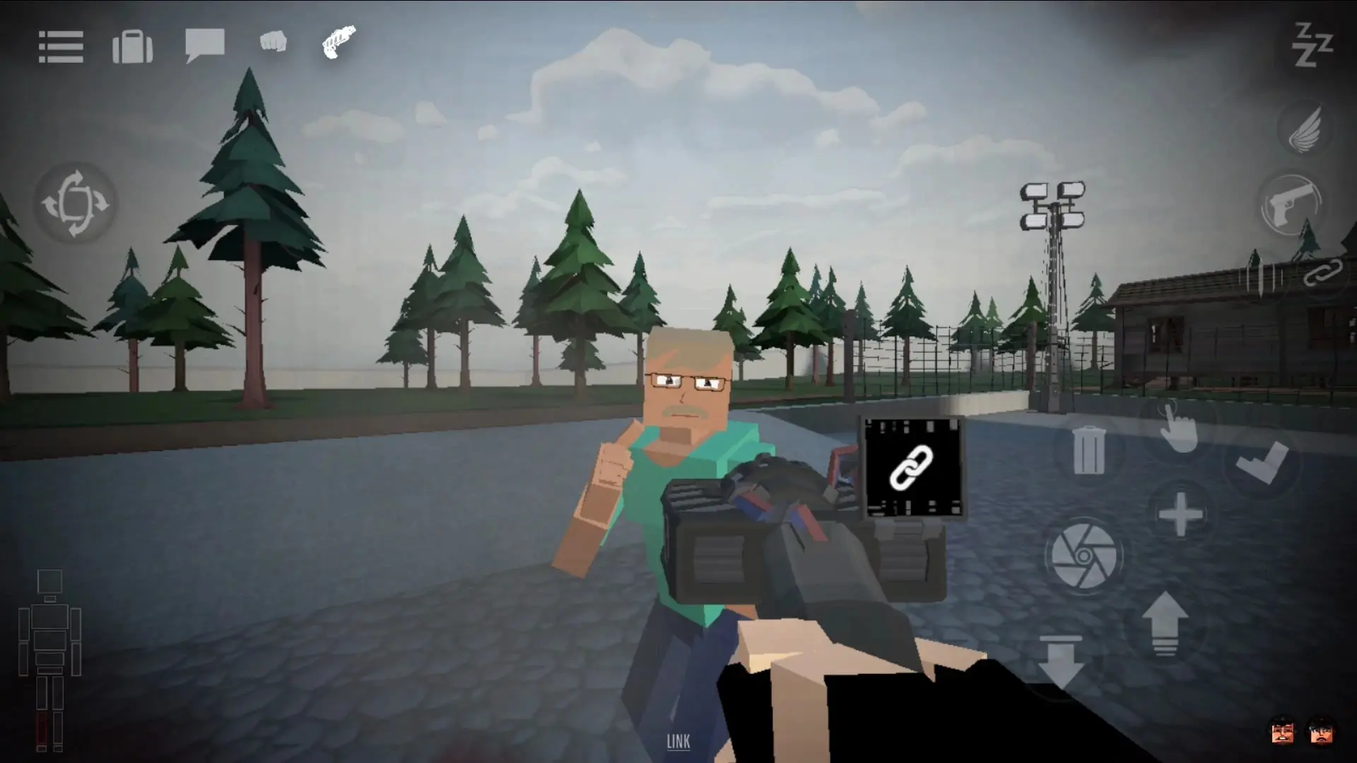 شخصیت کارتونی در بازی GoreBox در حال هدف‌گیری با اسلحه