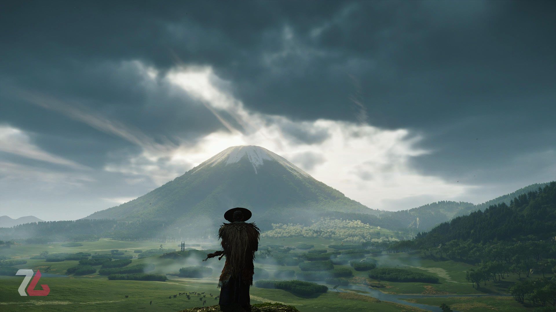 دربرابر عظمت کوه یوته در بازی Ghost of Yotei