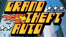 لوگوی بازی Grand Theft Auto با فونت زرد و شعله‌های نارنجی