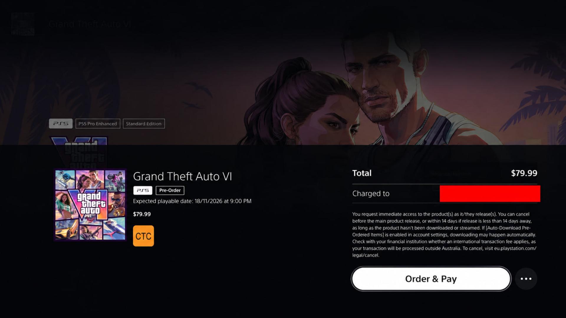 پوستر بازی Grand Theft Auto VI (GTA VI) برای کنسول پلی‌استیشن ۵
