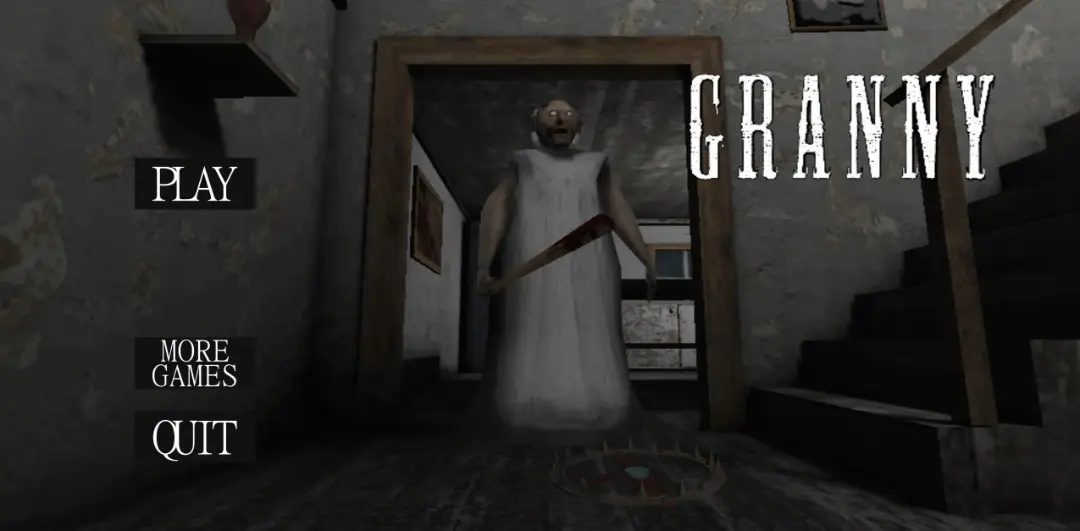 شخصیت ترسناک بازی گرنی (Granny) با چوب در راهرو خانه