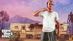 شخصیت ترور بازی GTA V در مقابل یک کاروان در محیط بیابانی