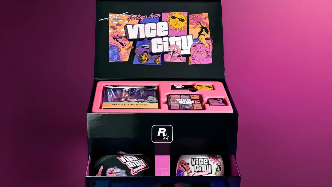 مجموعه کالکتور بازی GTA 6 شامل اقلام مختلف با طرح‌های وایس سیتی