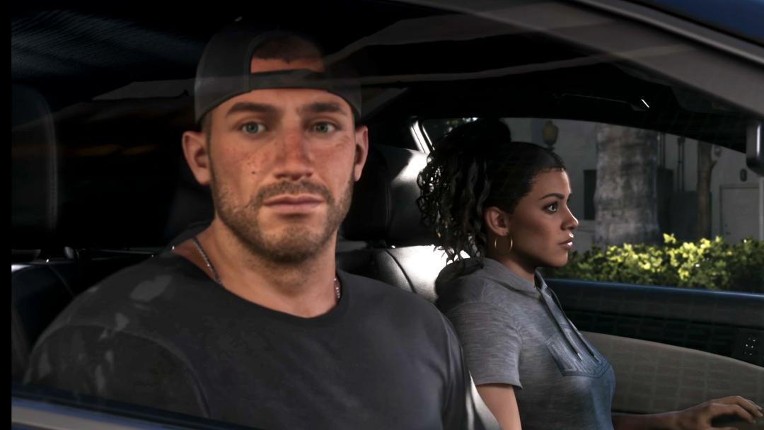 جیسون (Jason) و لوسیا (Lucia) در داخل خودرو در بازی GTA 6