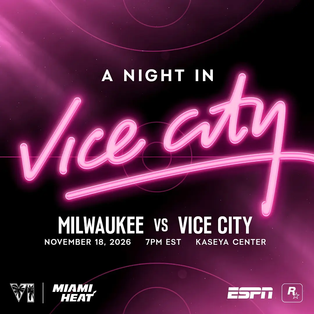 نئون صورتی با نوشته Vice City در پس‌زمینه‌ای تیره و بنفش