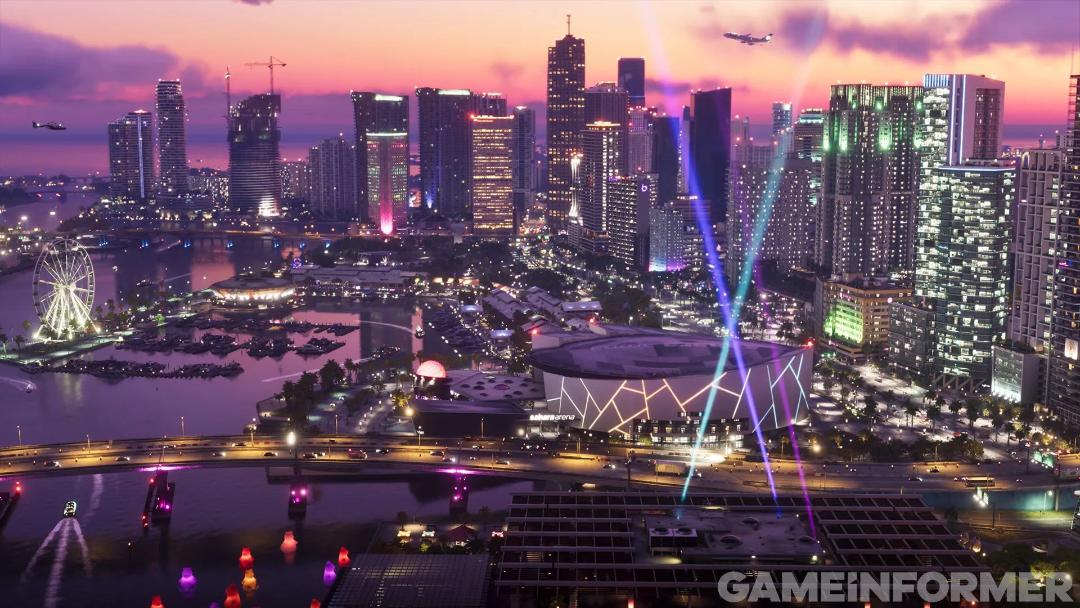 شهر وایس سیتی (Vice City) در بازی GTA 6 هنگام غروب خورشید
