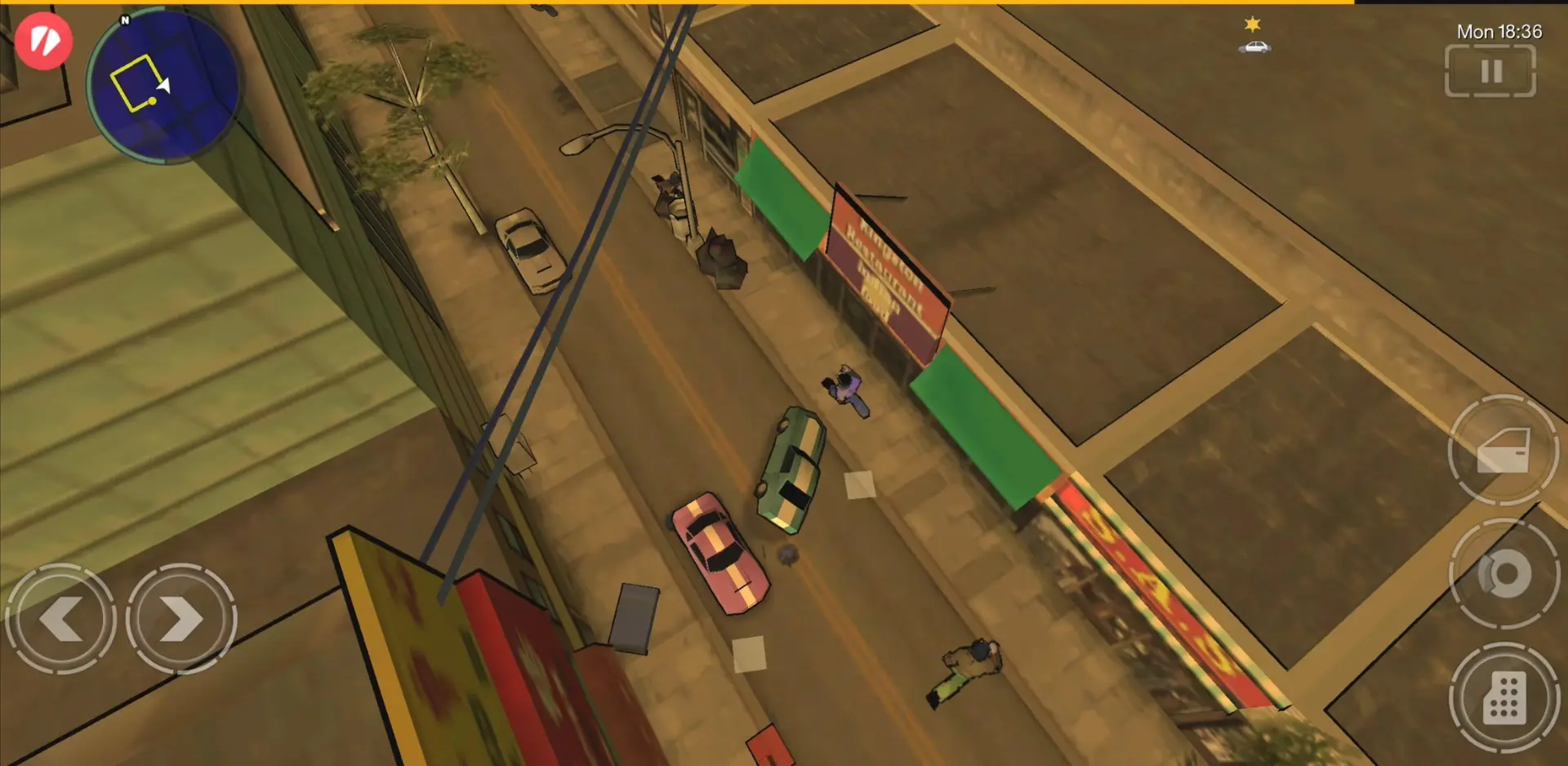 منظره‌ای از نمای بالای خیابان در بازی GTA: Chinatown Wars (Grand Theft Auto)