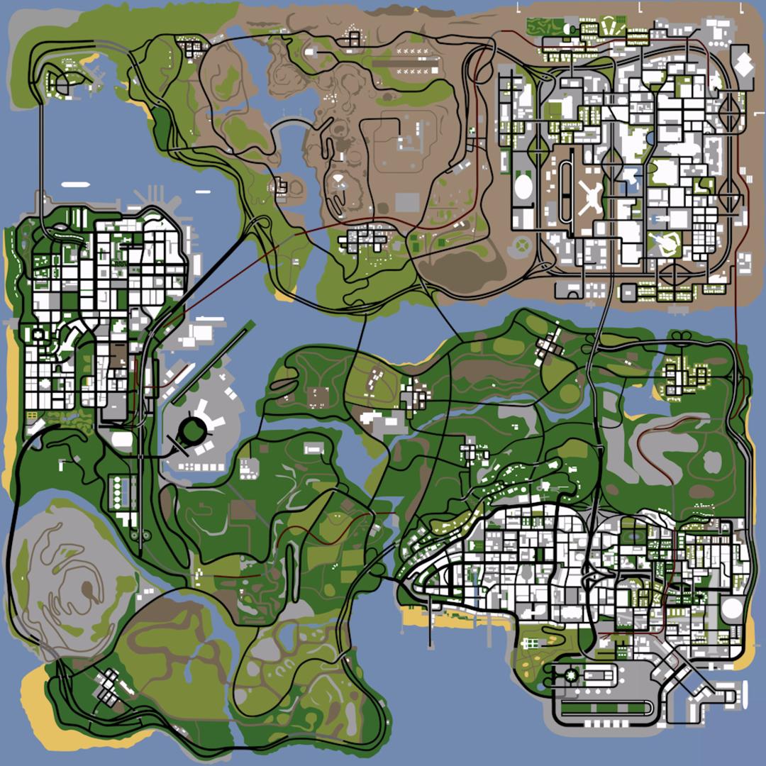 نقشه کامل بازی جی‌تی‌ای سن آندریاس (GTA: San Andreas)