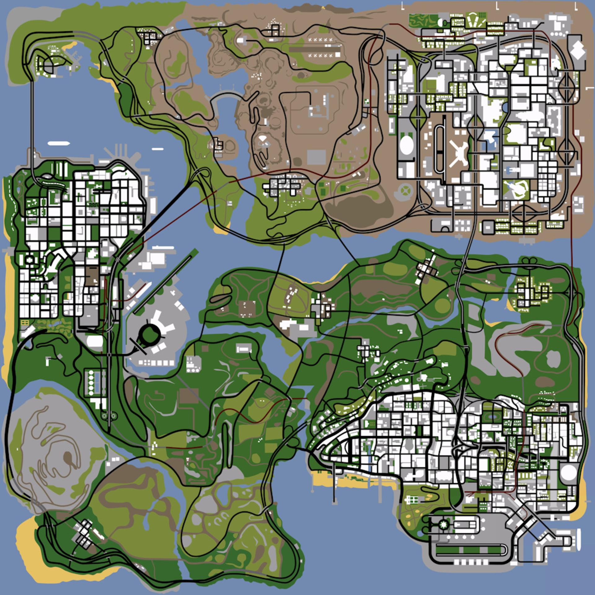 نقشه کامل بازی جی‌تی‌ای سن آندریاس (GTA: San Andreas)