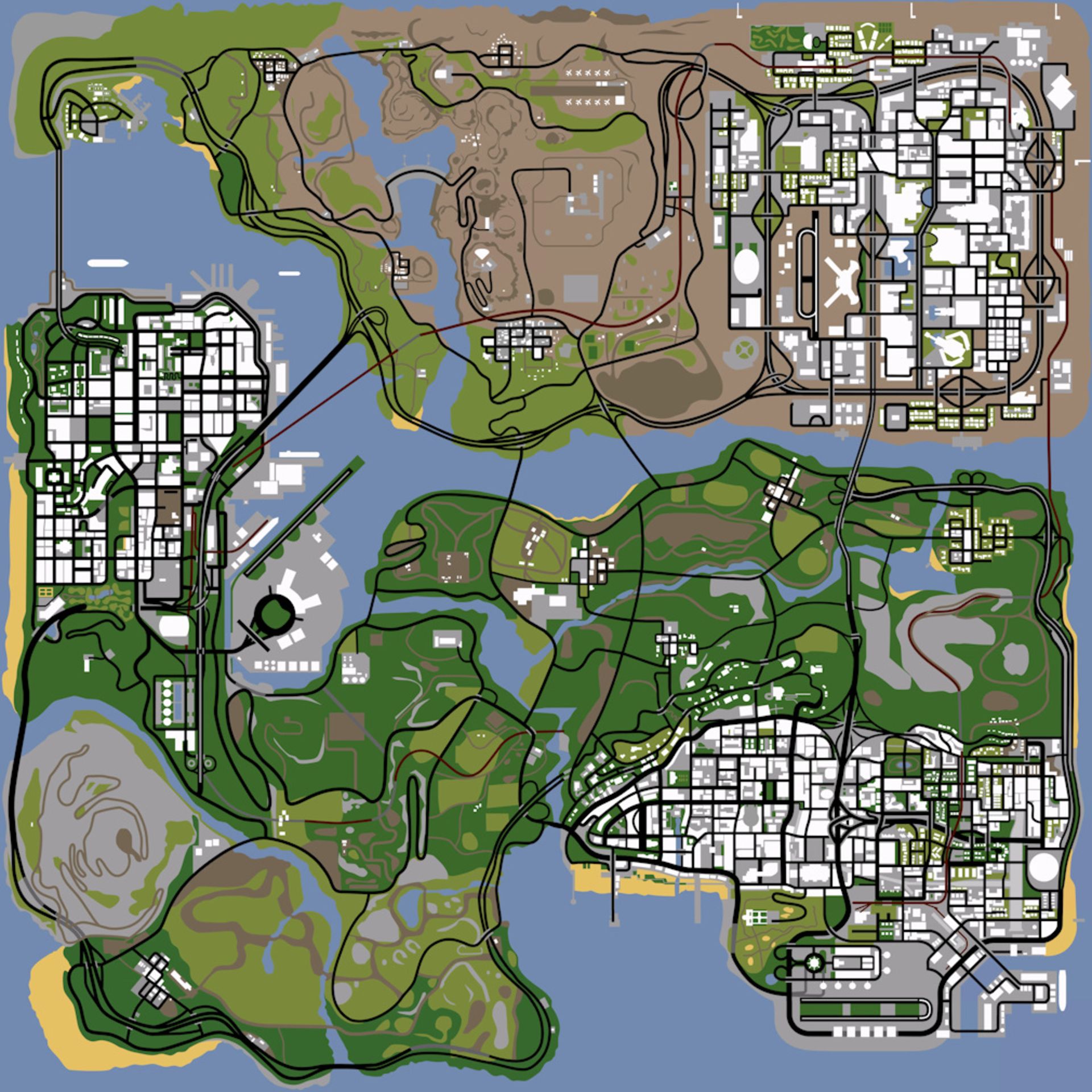 نقشه کامل بازی جی‌تی‌ای سن آندریاس (GTA: San Andreas)