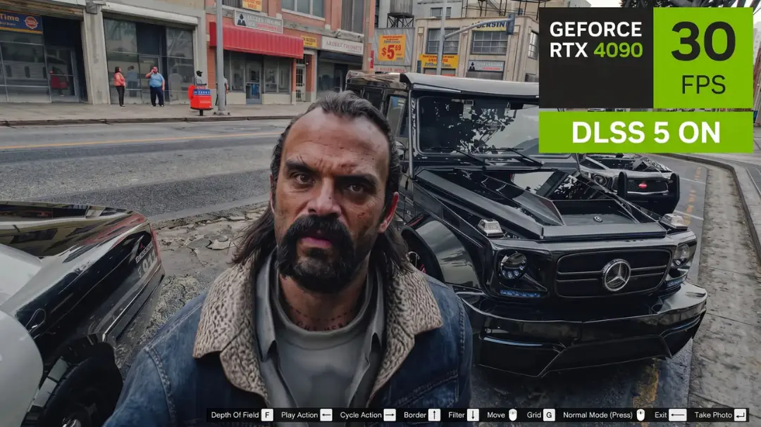 گرافیک بازی GTA V با استفاده از کارت گرافیک GeForce RTX 4090 و تکنولوژی DLSS 5