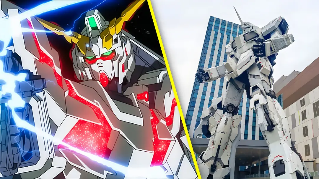 مجسمه غول‌پیکر گاندام (Gundam) در مقابل ساختمان‌های بلند توکیو