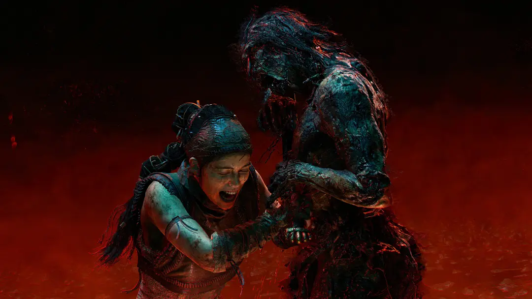 نبرد تن‌به‌تن سنوئا (Senua) با دشمن شیطانی در بازی Senua's Saga: Hellblade II