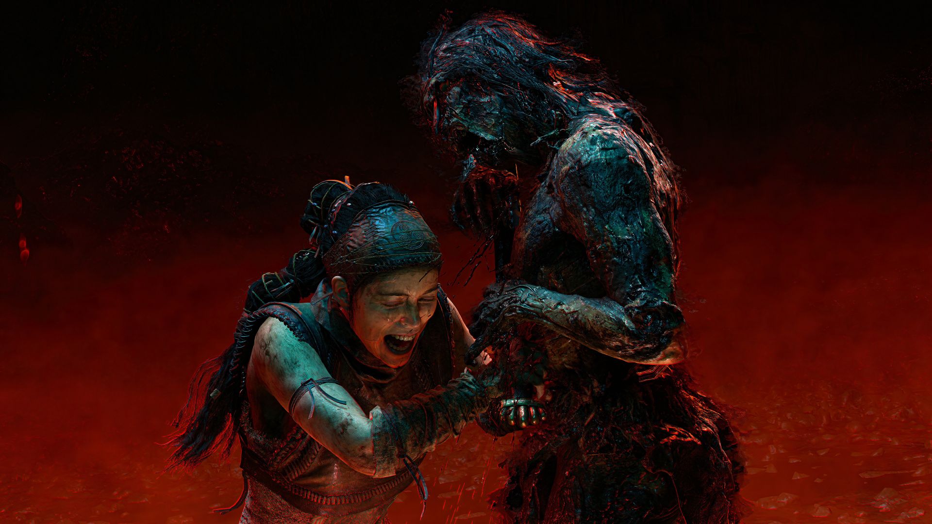 نبرد تن‌به‌تن سنوئا (Senua) با دشمن شیطانی در بازی Senua's Saga: Hellblade II