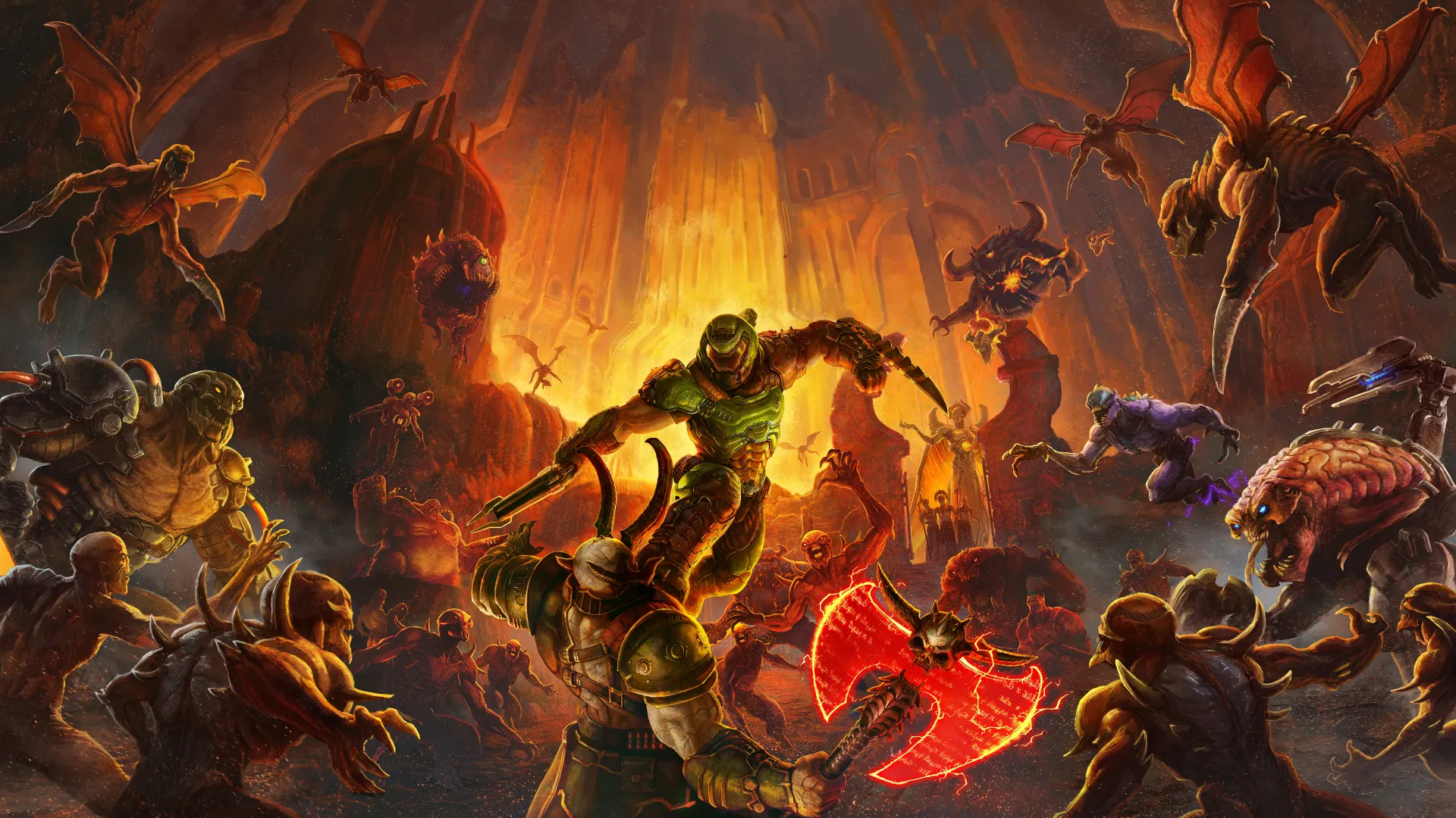 مبارزه دووم اسلیر (Doom Slayer) با هیولاهای جهنم در بازی DOOM Eternal