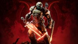 دووم اسلیر (Doom Slayer) با شمشیر جهنمی در بازی DOOM Eternal