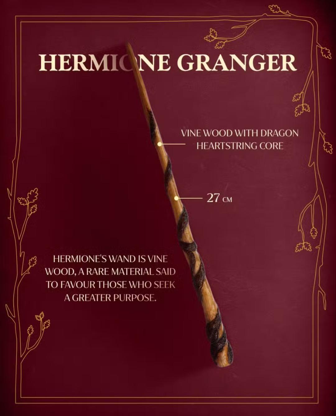 چوب‌دستی هرمیون گرنجر (Hermione Granger) ساخته شده از چوب مو (Vine Wood) با هسته رشته قلب اژدها