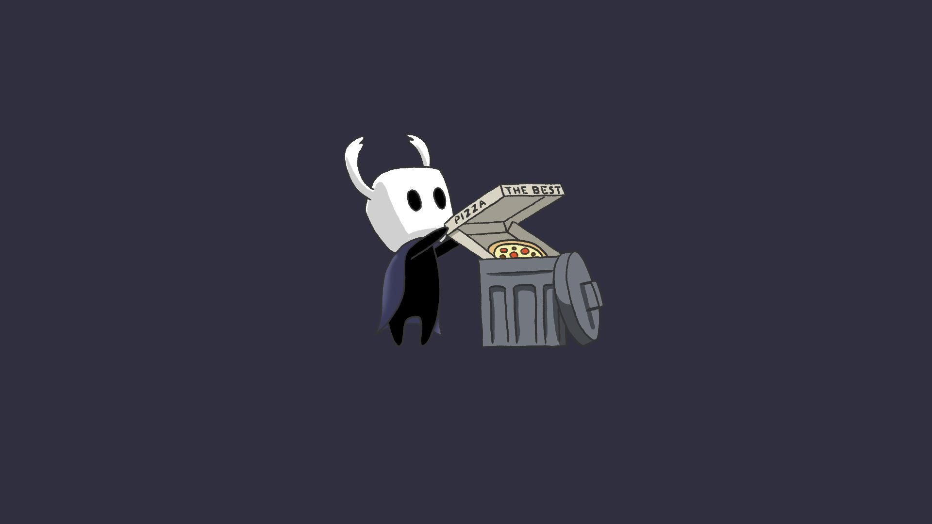The Knight (شوالیه) از بازی Hollow Knight در حال دور ریختن پیتزا