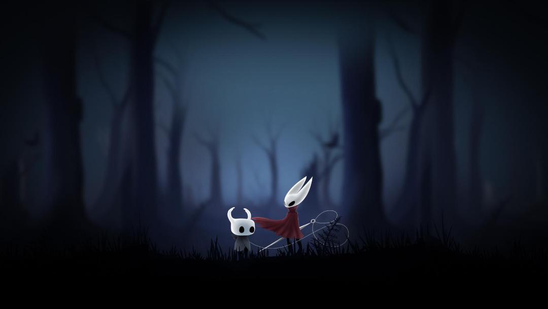 تصویری مینیمال از هورنت (Hornet) و شوالیه (Knight) در بازی Hollow Knight