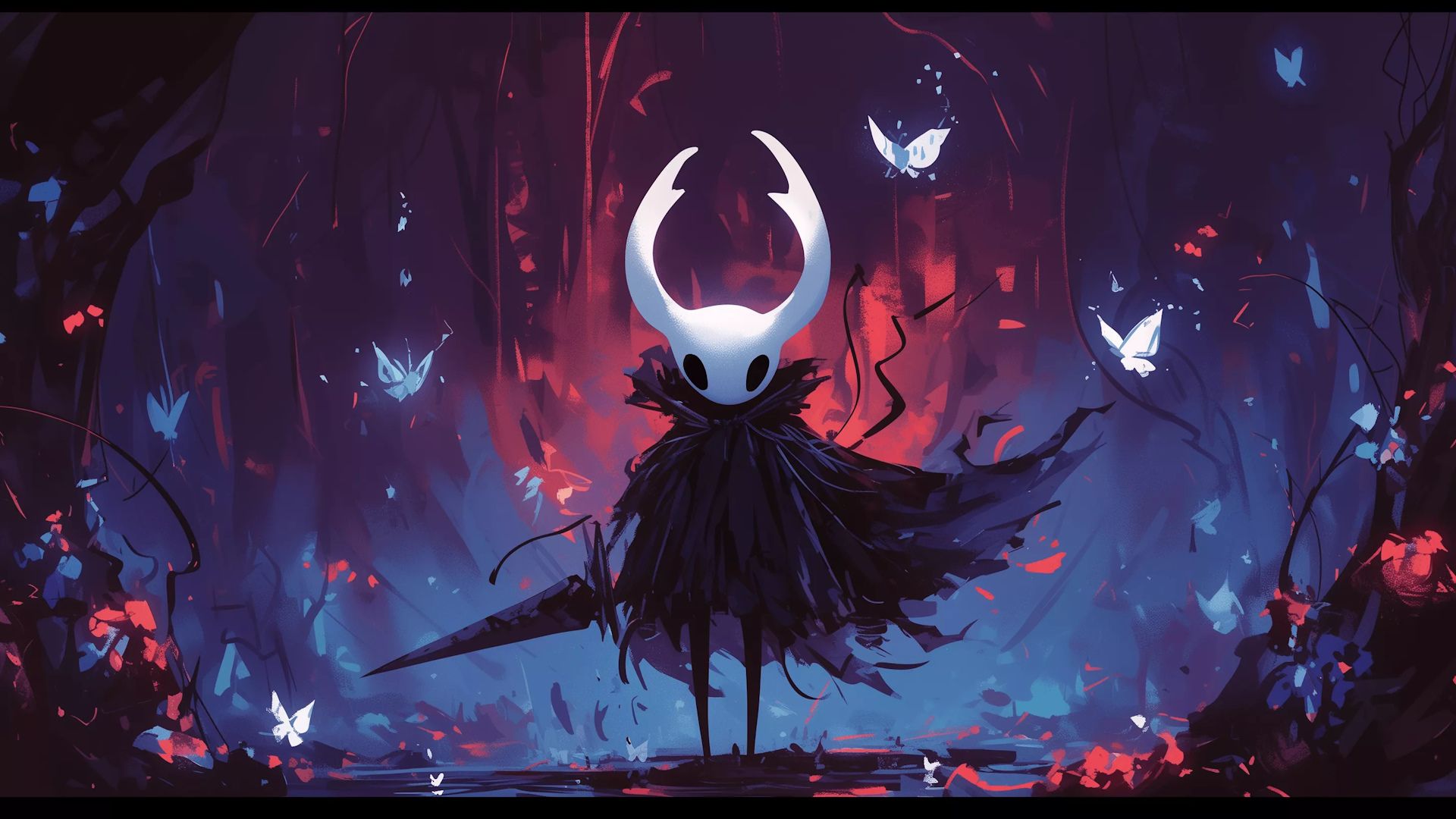 پرواز پروانه‌ها در اطراف یکی از شخصیت‌های بازی Hollow Knight