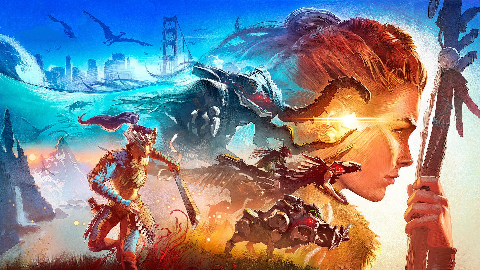 یک فن‌آرت زیبا و جذاب از شخصیت‌ها و موجودات بازی Horizon Forbidden West