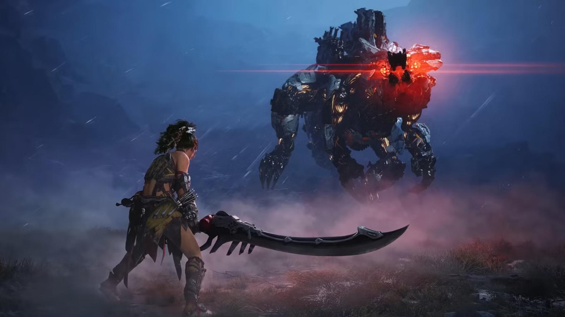 مبارزه با هیولای رباتیک در بازی Horizon Steel Frontiers