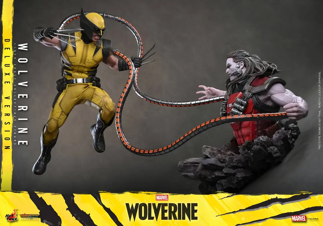 فیگور ولورین (Wolverine) با لباس زرد و سیاه در حال مبارزه
