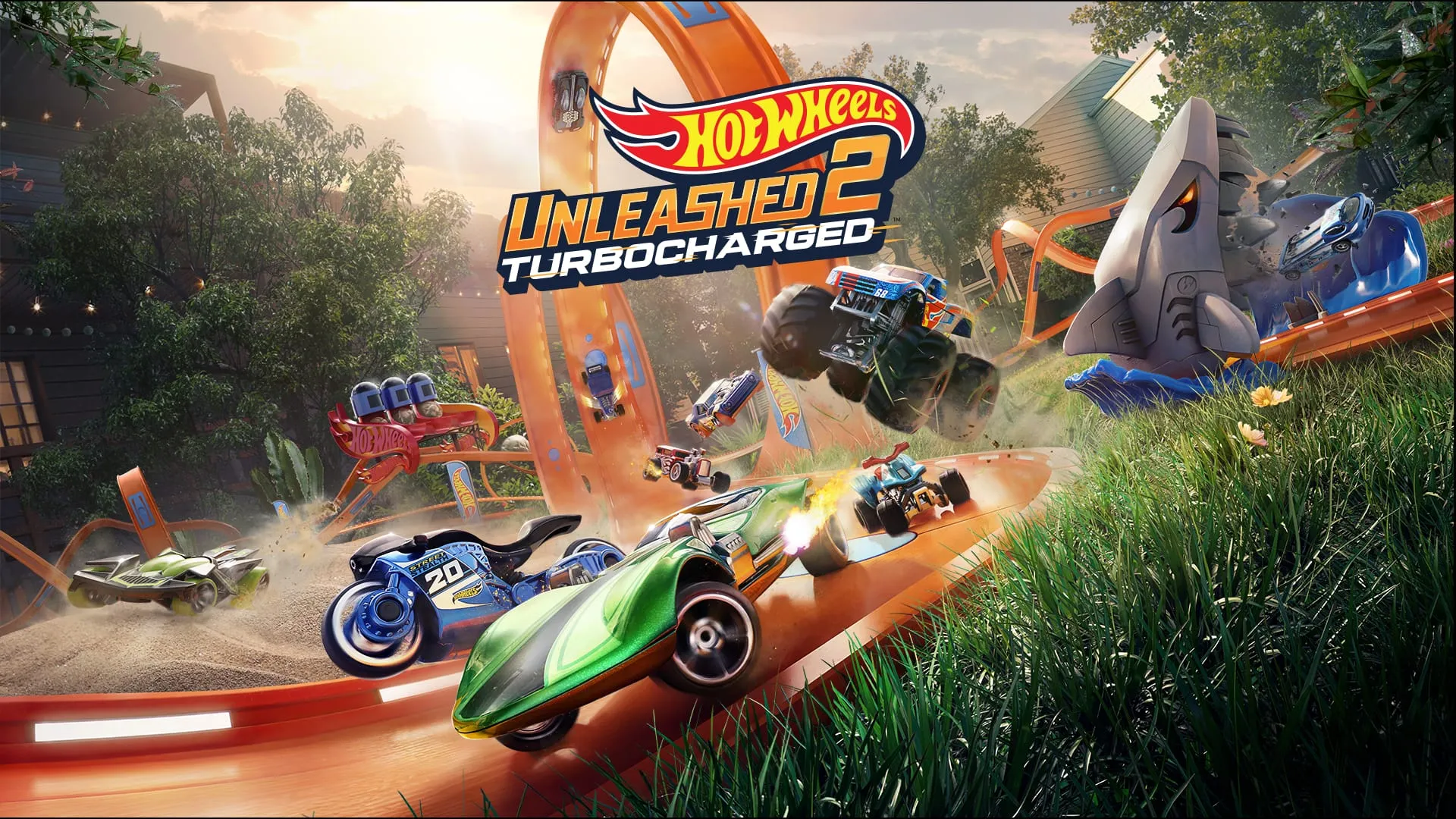 چندین ماشین هات ویلز در حال مسابقه در پوستر بازی Hot Wheels Unleashed 2 Turbocharged