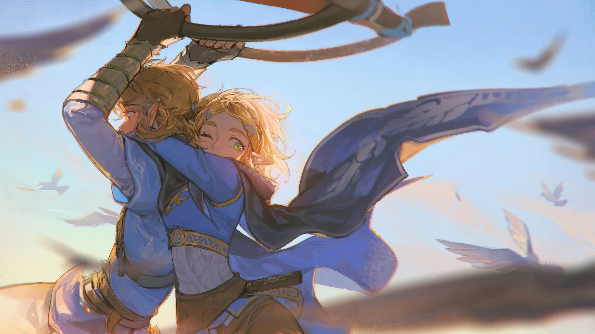 در آغوش کشیده شدن لینک (Link) توسط زلدا در بازی The Legend of Zelda: Tears of the Kingdom
