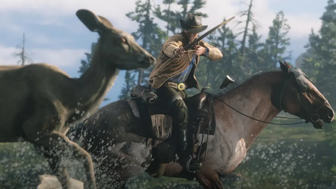 شکار گوزن در بازی Red Dead Redemption 2 با تیر و کمان