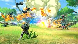 مبارزه شخصیت‌های بازی Hyrule Warriors Age of Calamity در محیطی باز