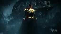 سوپرمن (Superman) با لباس سیاه و طلایی در محیط ویران‌شده بازی Injustice 2