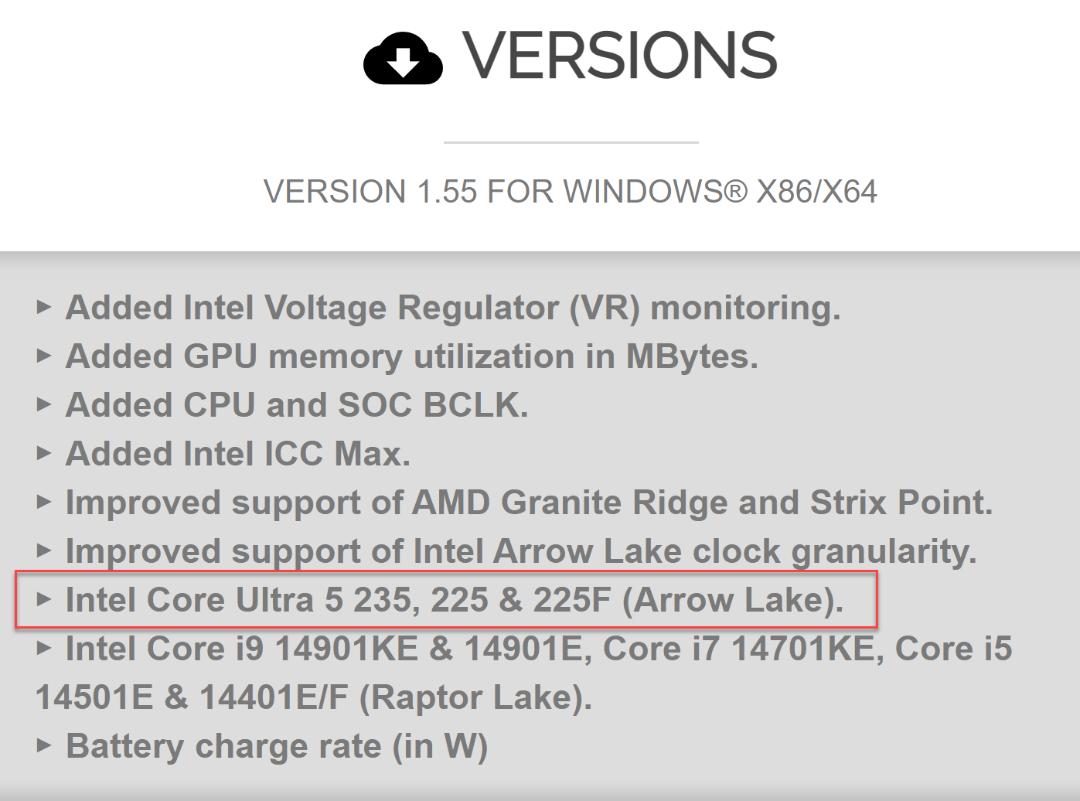 اضافه شدن پردازنده های Arrow Lake به نرم افزار HWMonitor