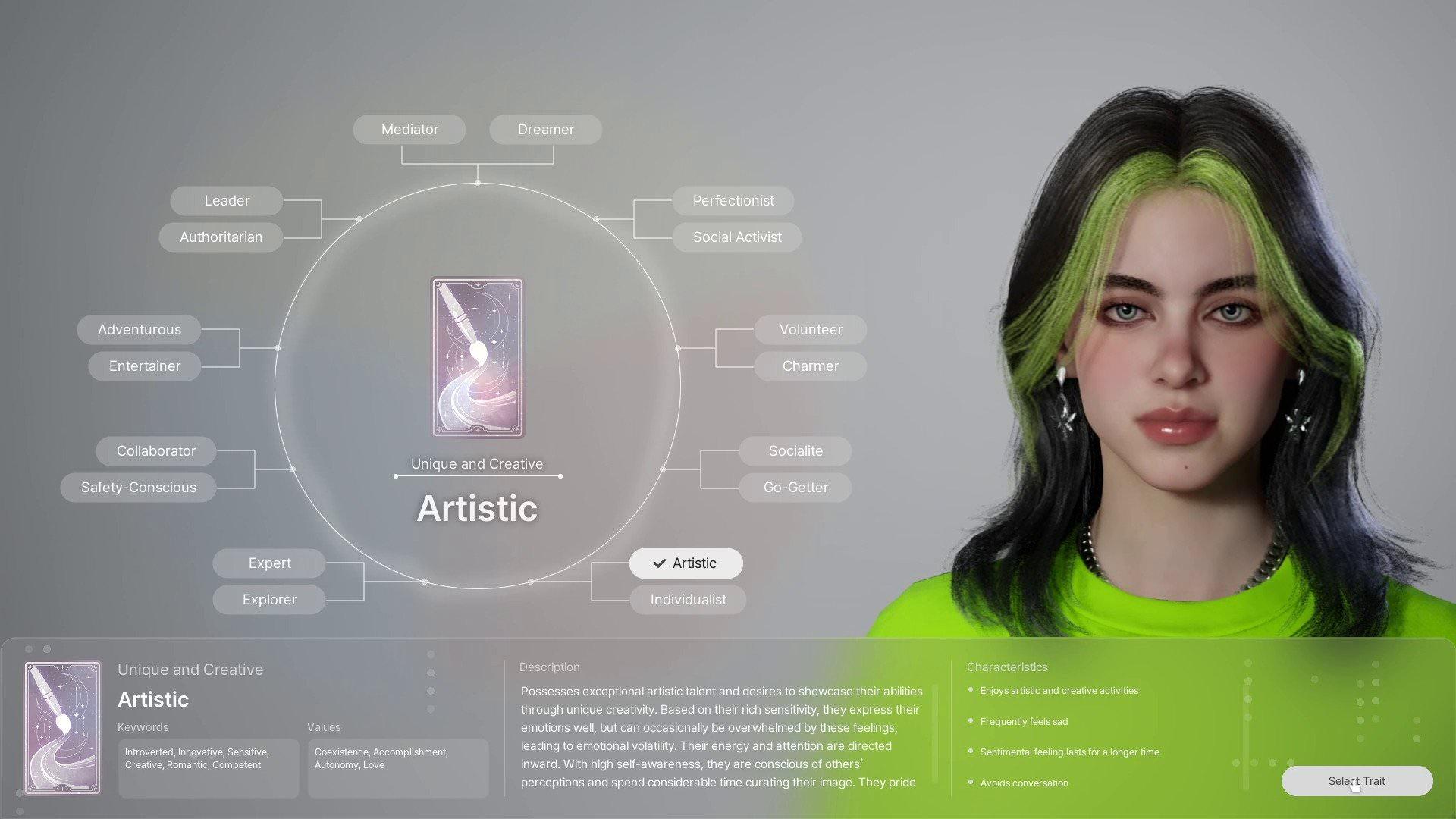 خلق شخصیت بیلی آیلیش در بازی InZOI