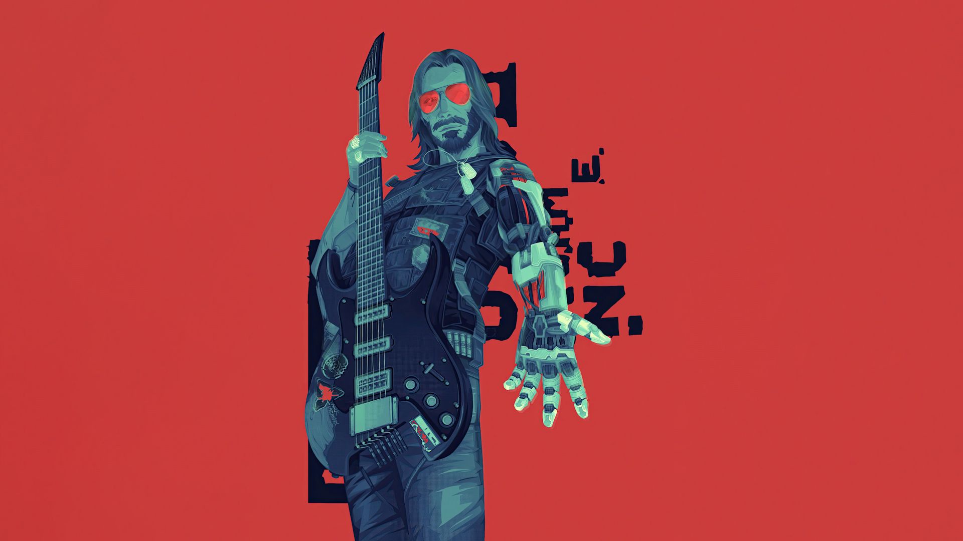 یک فن‌آرت زیبا و جذاب از شخصیت جانی سیلورهند (Johnny Silverhand) در بازی Cyberpunk 2077 با زمینه قرمز
