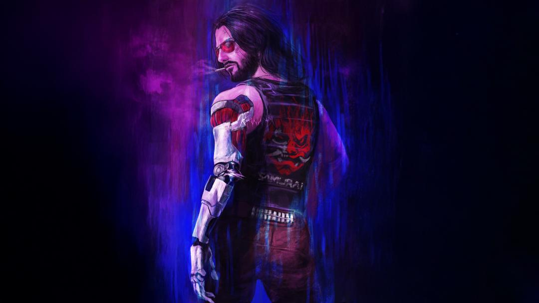 یک فن‌آرت زیبا و جذاب از شخصیت جانی سیلورهند (Johnny Silverhand) در بازی Cyberpunk 2077