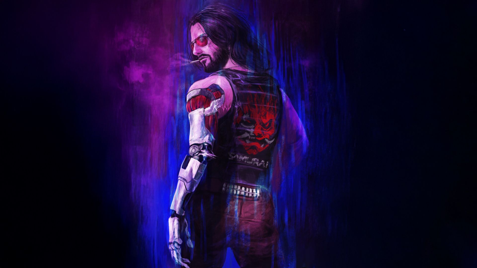 یک فن‌آرت زیبا و جذاب از شخصیت جانی سیلورهند (Johnny Silverhand) در بازی Cyberpunk 2077