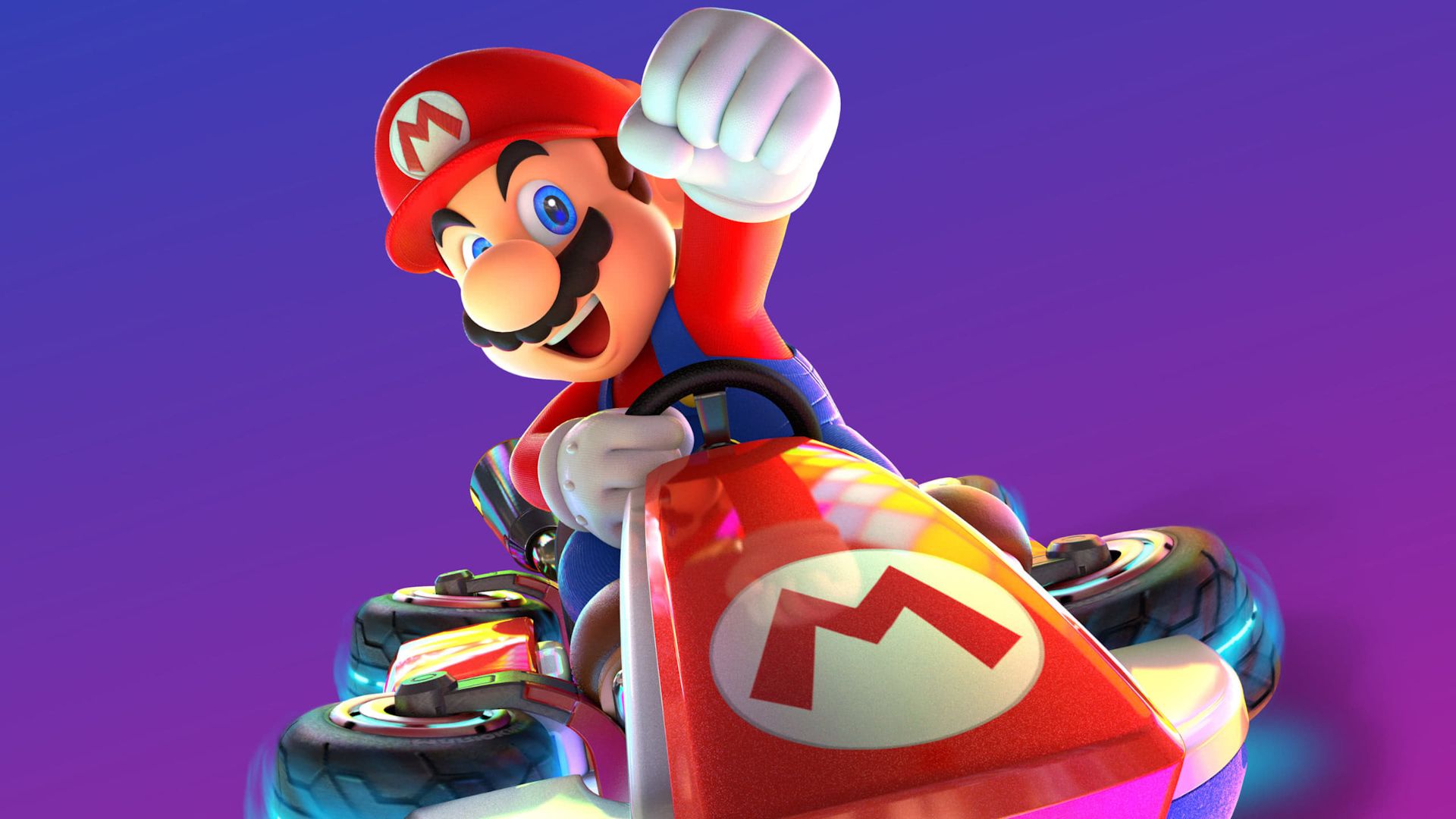 خوشحالی پس از پیروزی ماریو در بازی Mario Kart 8 Deluxe