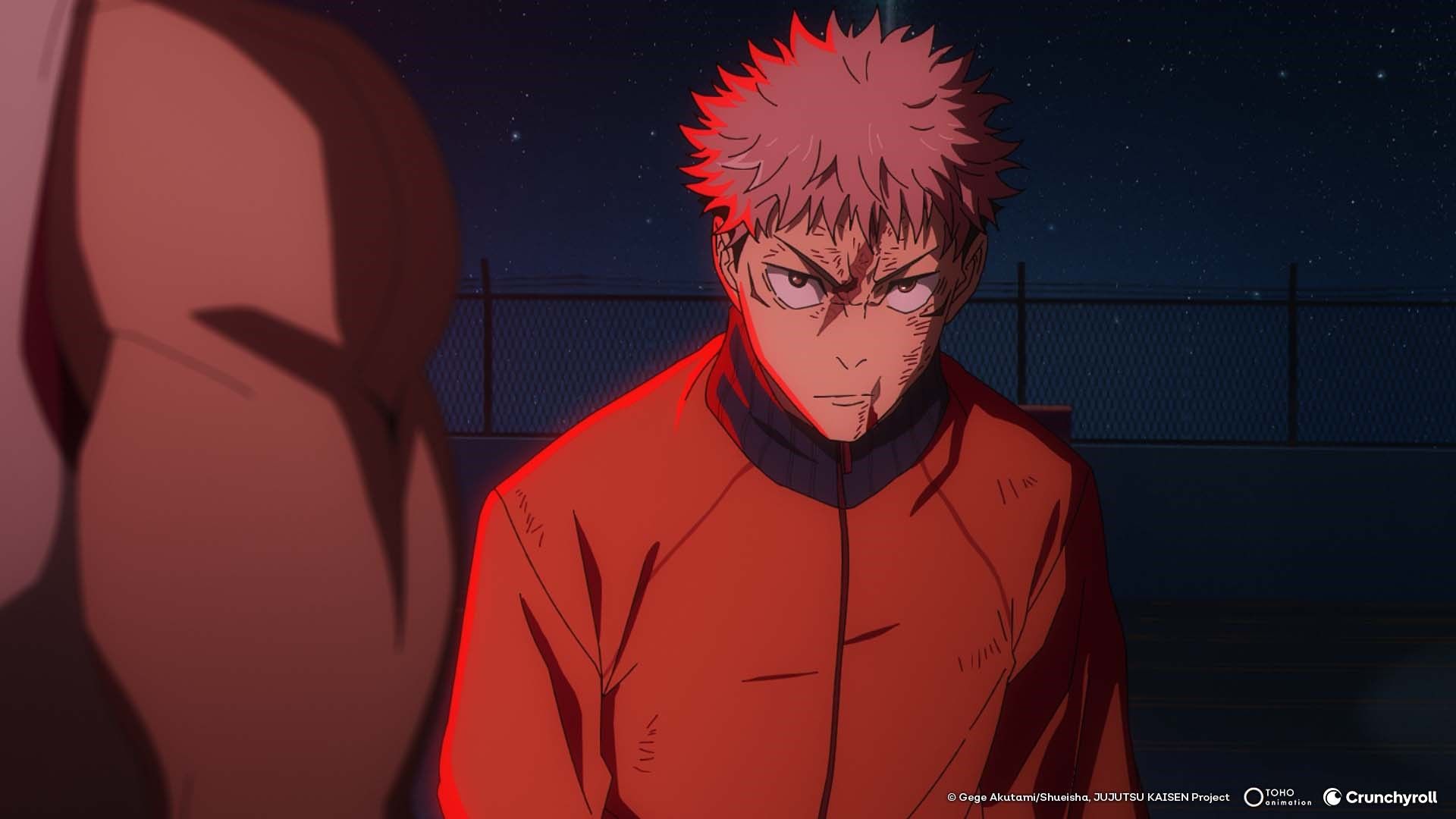 یوجی ایتادوری در حال مقاومت در برابر هیکاری در قسمت ششم فصل سوم انیمه Jujutsu Kaisen