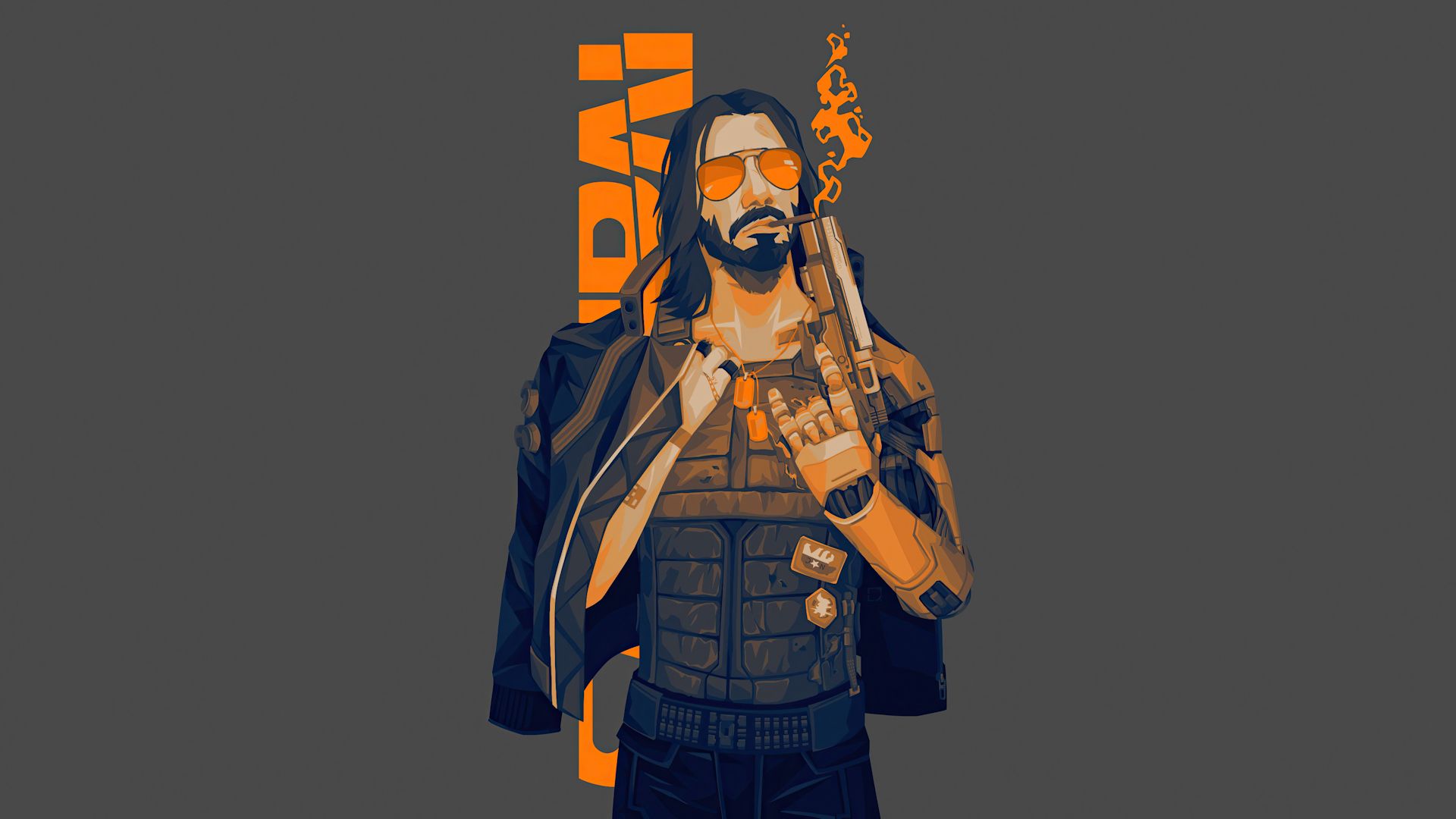 یک فن‌آرت زیبا و جذاب از شخصیت جانی سیلورهند (Johnny Silverhand) در بازی Cyberpunk 2077 با زمینه خاکستری