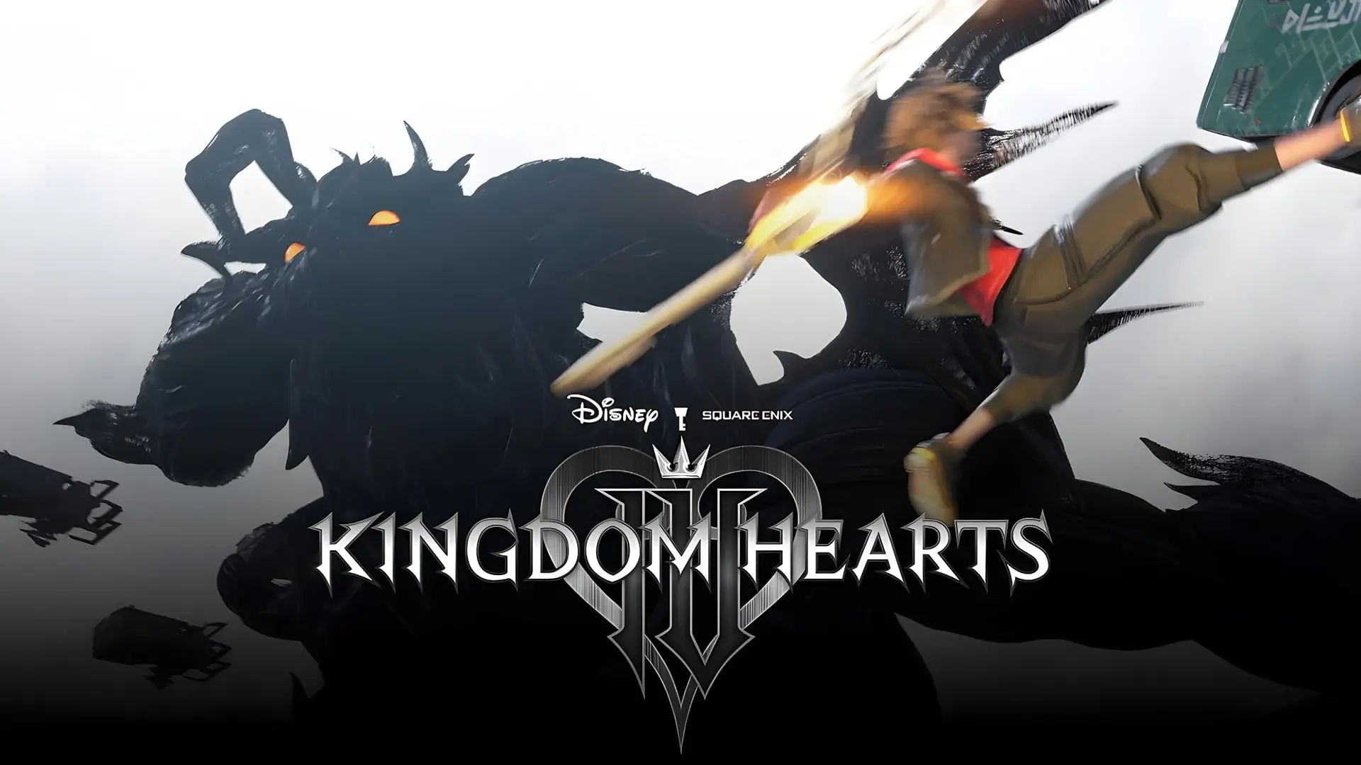 شخصیت اصلی در حال مبارزه با هیولای سیاه در بازی Kingdom Hearts IV (Kingdom Hearts 4)