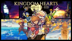 شخصیت‌های اصلی بازی Kingdom Hearts (سورا، دونالد، گرافی و گوفی) در پس‌زمینه‌های مختلف
