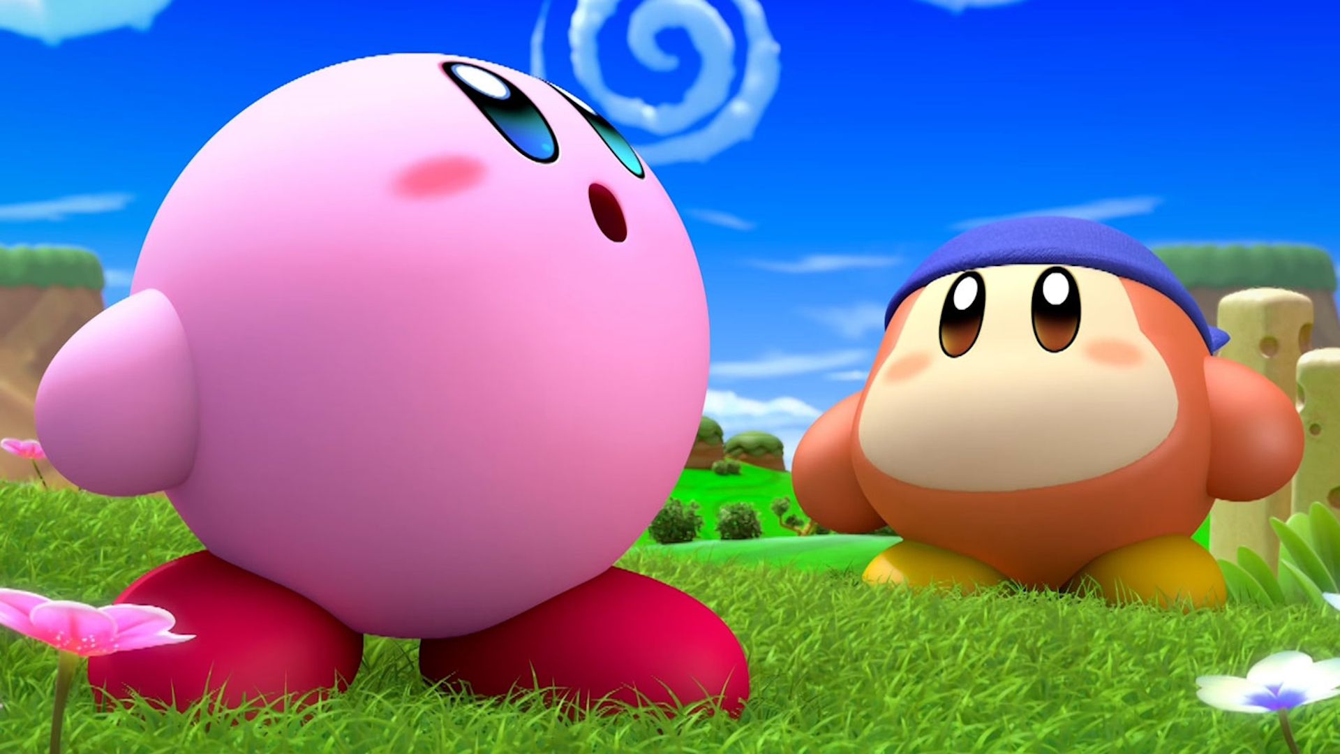 کربی و دوستش در بازی Kirby and the Forgotten Land: Nintendo Switch 2 Edition + Star-Crossed World