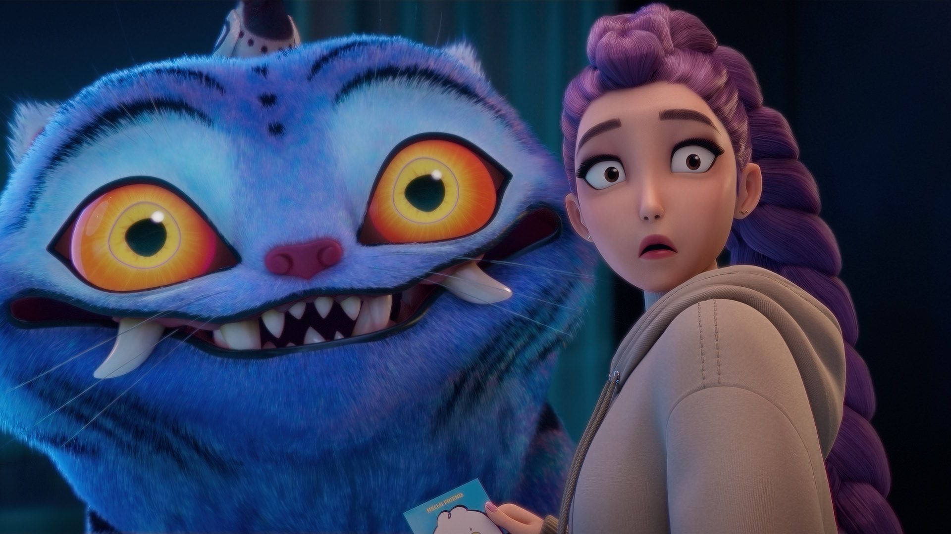 رومی ترسیده و ببر شیطانی در انیمیشن KPop Demon Hunters