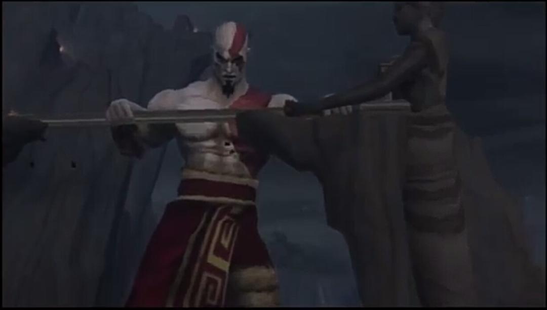 کریتوس درحال کندن شمشیر خدایان در god of war 1