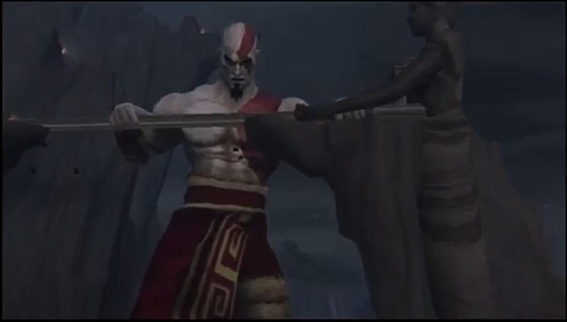 کریتوس درحال کندن شمشیر خدایان در god of war 1
