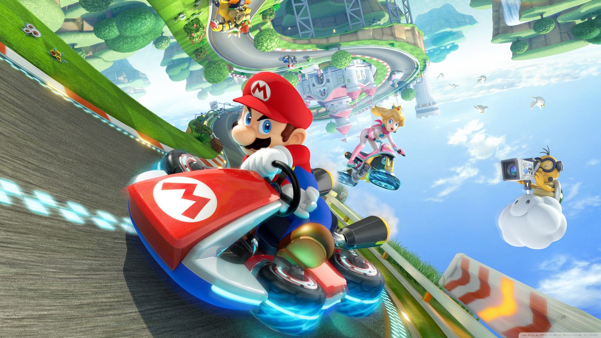 جلو زدن ماریو از پرنسس هلو (Princess Peach) در بازی Mario Kart 8 Deluxe